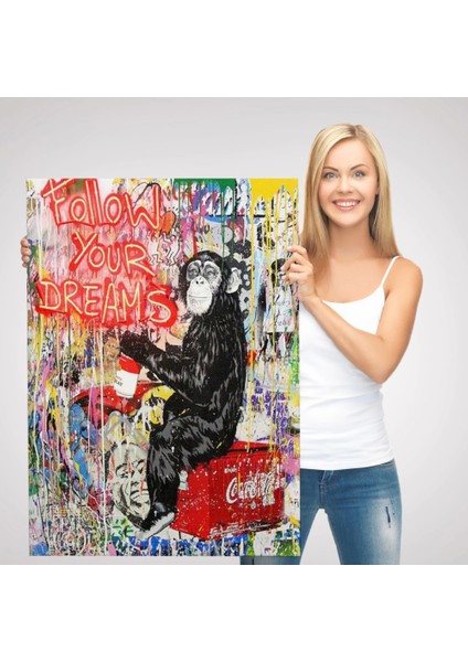 Hayallerinin Peşinden Git,maymun Graffiti Posteri, Banksy Graffiti Kanvas TABLO-5304