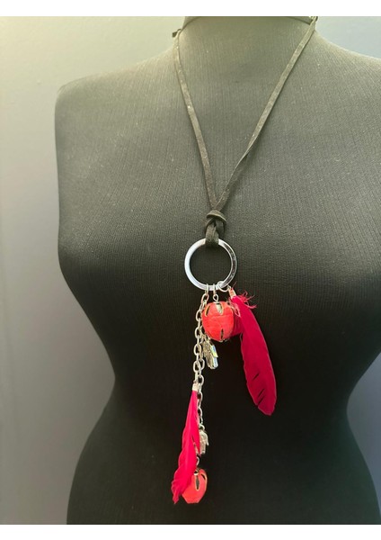 Kırmızı Tüğlü Tasarım Kadın Kolye Boy 27 cm fiyatları