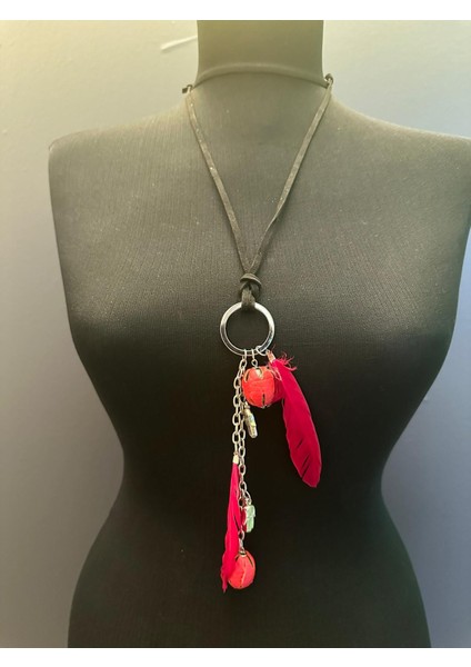 Kırmızı Tüğlü Tasarım Kadın Kolye Boy 27 cm fırsatları
