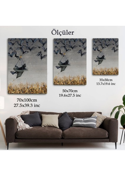 Tarla Farelerinin Üstünden Yarasaların Yardımı ile Uçan Kara Kedi TABLOSU-6081