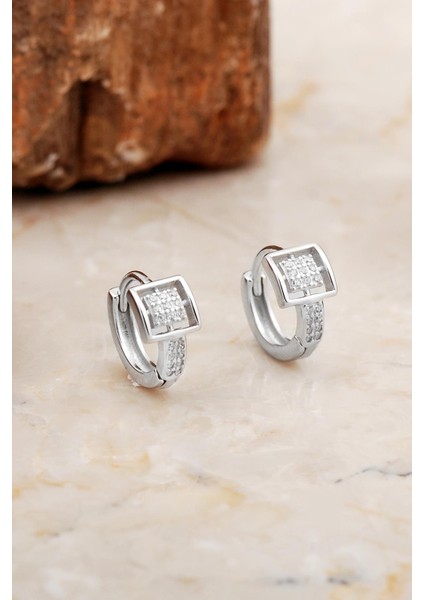 12 M M Rodyumlu Tasarım Gümüş Halka Küpe 6975