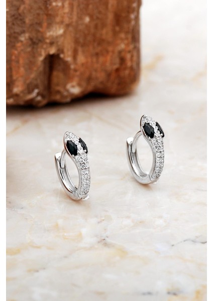 13 mm Yılan Modeli Rodyumlu Gümüş Halka Küpe 6974