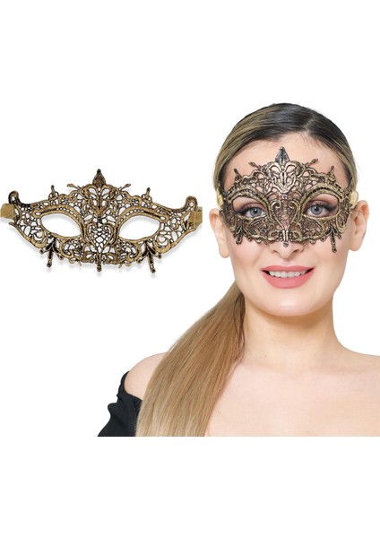 Altın Gold Renk Parti Dantel Kesim Işlemeli Maske
