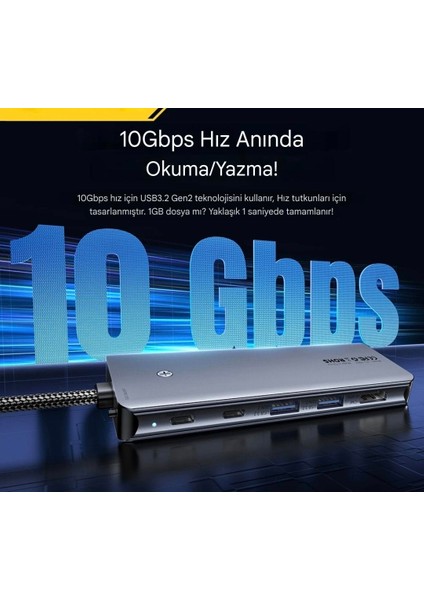 6'nın 1'i M.2 Nvme Ssd Fonksiyonlu CE/FC/ROHS Lisanslı Çoklayıcı Hub 10Gbps Type-C Pd 100W Type-C Usb3.2 Gen2 HDM 1.4 60Hz4K