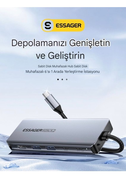 6'nın 1'i M.2 Nvme Ssd Fonksiyonlu CE/FC/ROHS Lisanslı Çoklayıcı Hub 10Gbps Type-C Pd 100W Type-C Usb3.2 Gen2 HDM 1.4 60Hz4K