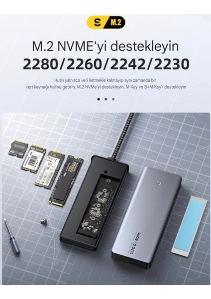 6'nın 1'i M.2 Nvme Ssd Fonksiyonlu CE/FC/ROHS Lisanslı Çoklayıcı Hub 10Gbps Type-C Pd 100W Type-C Usb3.2 Gen2 HDM 1.4 60Hz4K