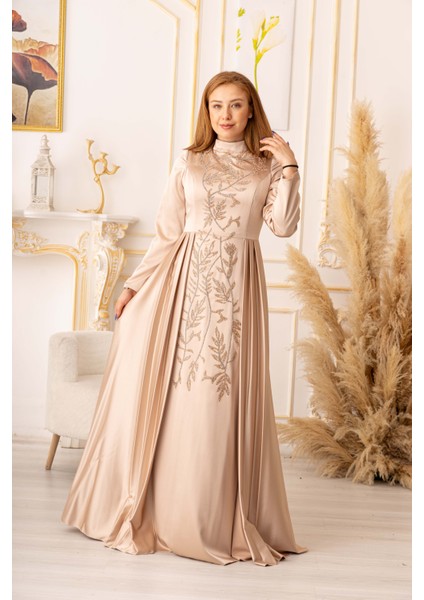 Balık Model Zincir ve Taş Detaylı Tesettür Abiye (KD0018125) modelleri