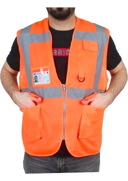 Ikaz Yeleği Mühendis Turuncu Reflektörlü Mühendis ikaz Yelek Fermuarlı fiyatları