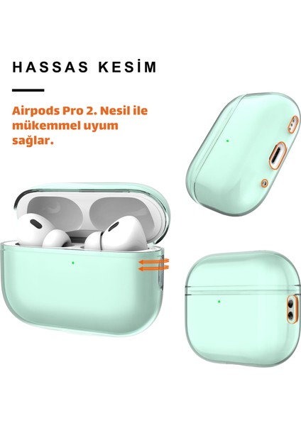 Pro 2.nesil Uyumlu Şeffaf Yeşil Kulaklık Kılıfı, Kulaklık Ipi ve 3'ü 1 Arada Temizleme Kalemi Seti