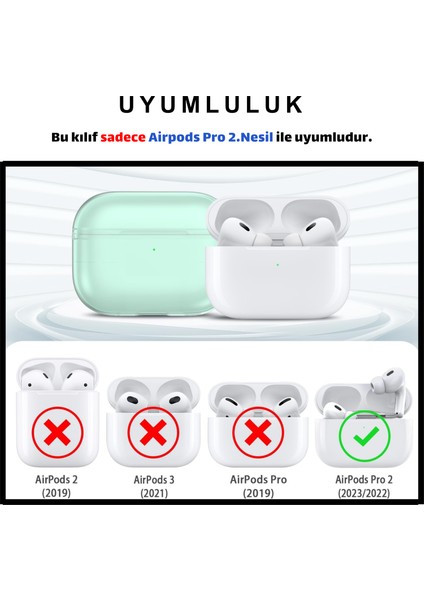 Pro 2.nesil Uyumlu Şeffaf Yeşil Kulaklık Kılıfı, Kulaklık Ipi ve 3'ü 1 Arada Temizleme Kalemi Seti