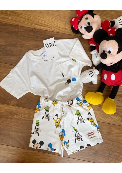 Babyaden Mickey Mouse ve Arkadaşları Desenli Şortlu Pamuklu Erkek Çocuk Takım