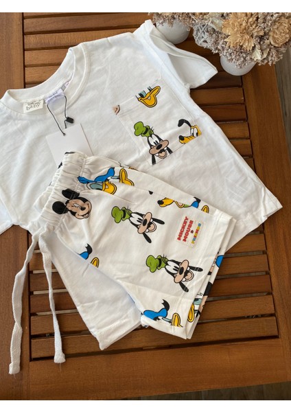 Babyaden Mickey Mouse ve Arkadaşları Desenli Şortlu Pamuklu Erkek Çocuk Takım fiyatları
