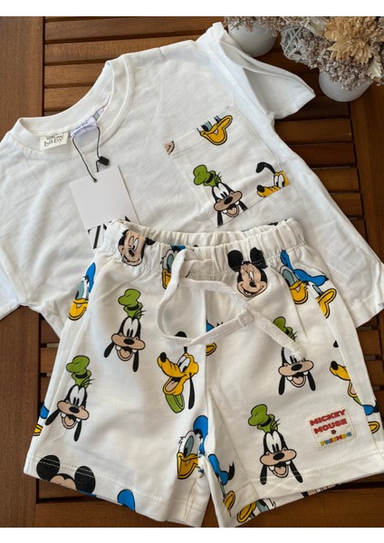 Babyaden Mickey Mouse ve Arkadaşları Desenli Şortlu Pamuklu Erkek Çocuk Takım fırsatları