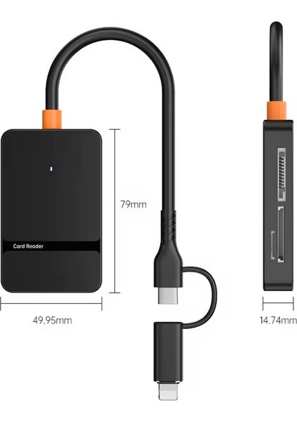 ADS-315 Lightning + Usb-C Ms Cf Tf/sd Dhc Sdxc Kamera Tak Çalıştır Type C USB 3.0 Data Kart Okuyucu