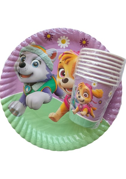 Ngüzel Party Paw Patrol Lady Temalı Doğum Günü 8 Adet Karton Tabak + 8 Adet Karton Bardak Seti