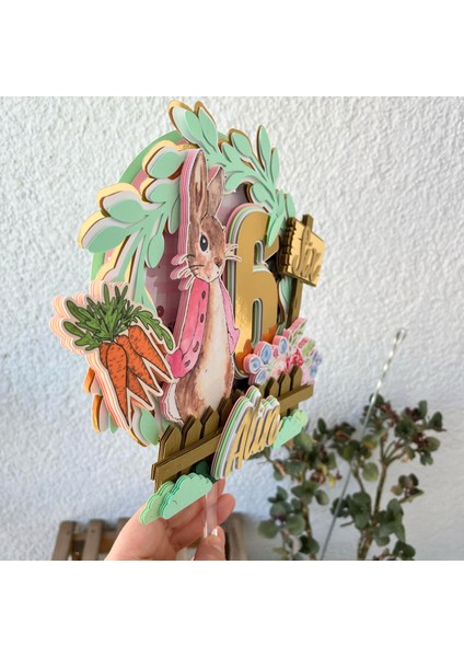 Peter Rabbit Temalı Kız Çocuk Doğum Günü Isme Özel 3 Boyutlu Pasta Parti Süsü Cake Topper modelleri