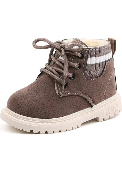 Junisteps Suni Yünlü Fermuarlı-Bağcıklı Suet Çocuk Bot - Warm Grey