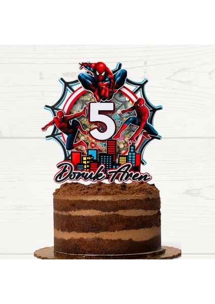 Örümcek Adam Temalı Erkek Çocuk Doğum Günü Isme Özel 3 Boyutlu Pasta Parti Süsü Cake Topper