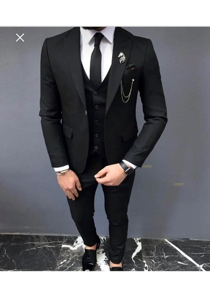 Battal Büyük Beden Yelekli SİYAH Takım Elbise fiyatları