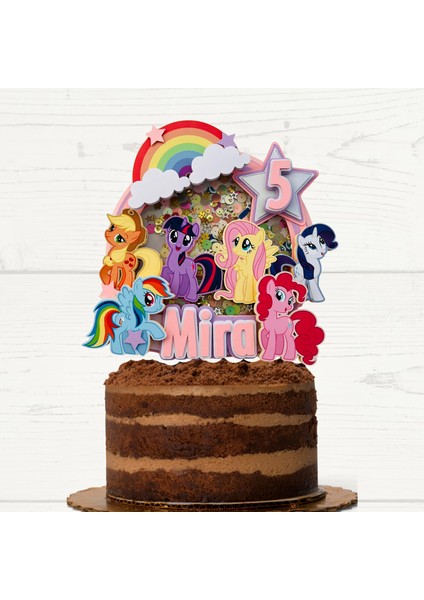 Pony Karakterleri Temalı Kız Çocuk Doğum Günü Isme Özel 3 Boyutlu Pasta Parti Süsü