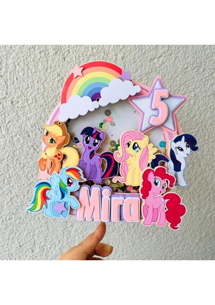 Pony Karakterleri Temalı Kız Çocuk Doğum Günü Isme Özel 3 Boyutlu Pasta Parti Süsü modelleri