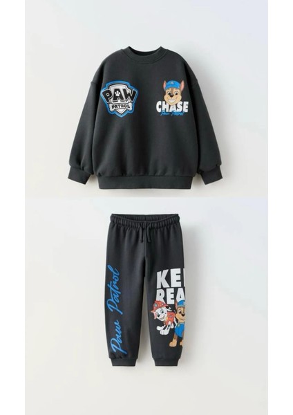 Yeni Sezon Erkek Çocuk Paw Patrol Baskılı Pamuklu Sweatshirt ve Eşofman Alt-Üst Ikili Takım