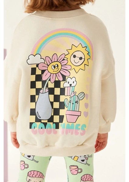 Yeni Sezon Kız Çocuk Baskılı Pamuklu Sweatshirt ve Fitilli Taytlı Alt-Üst 2'li Takım fiyatları