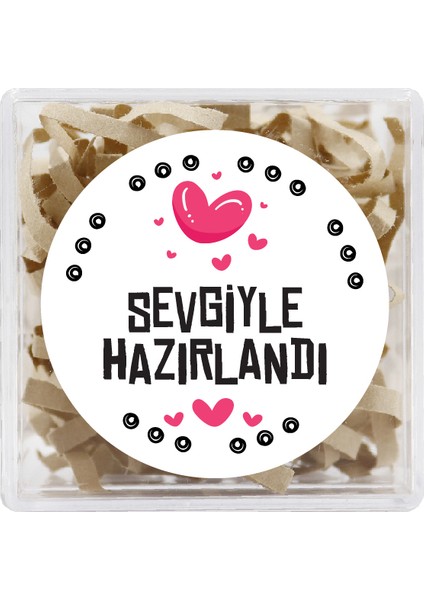 Sevgiyle Hazırlandı Baskılı 4 cm Yuvarlak Etiket 24 Adet