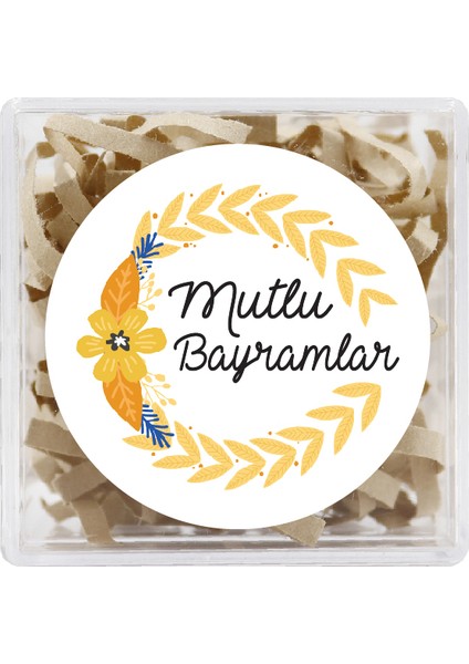 Mutlu Bayramlar 4 cm Opak Yapışkanlı Sticker 24 Adet ( Suya Dayanıklı )