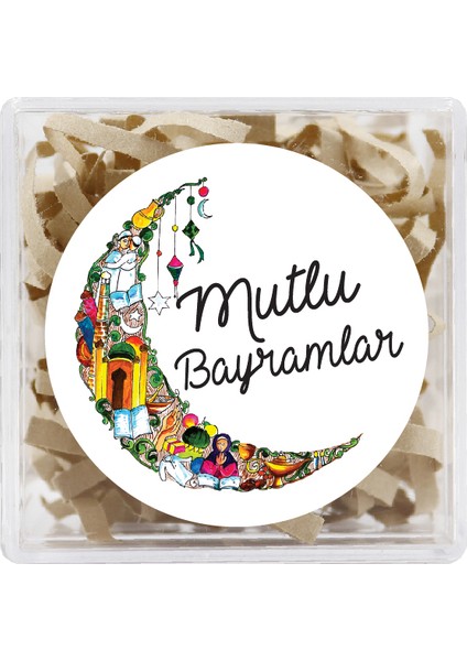 Mutlu Bayramlar 4 Cm Yapışkanlı Etiket 24 Adet, Hediye Paketi Etiketi