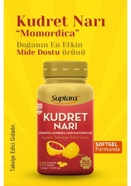 Kudret Narı Çörekotu Aynısafa Sarı Kantaron Yağı İçeren Takviye Edici Gıda 120 Softgel
