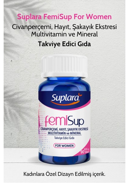 Femisup For Women Civanperçemi, Hayıt, Şakayık Ekstresi, Multivitamin Mineral Gıda Takviyesi