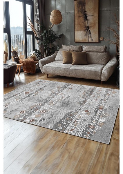 Halı Art-248 Beyaz Taban Dekoratif Kilim Ince Yıkanabilir Süngerli Dot Taban Salon Halısı