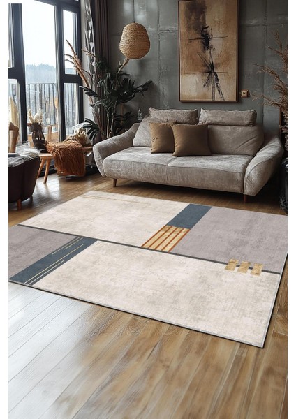 Halı Art-258 Beyaz Taban Dekoratif Kilim Ince Yıkanabilir Süngerli Dot Taban Salon Halısı