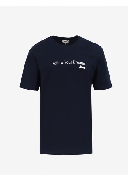 Bisiklet Yaka Baskılı Lacivert Erkek T-Shirt J4WM-TST7217