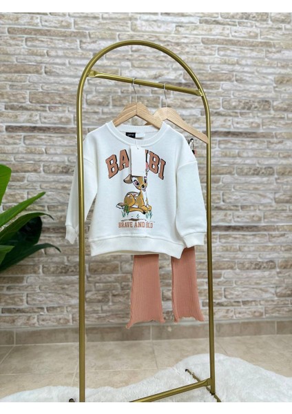 Yeni Sezon Kız Çocuk Baskılı Pamuklu Sweatshirt ve Fitilli Ispanyol Paça Taytlı Alt-Üst Takım fiyatları