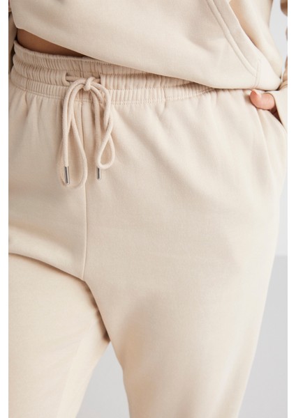 Lenkabb Kadın İçi Polarlı Comfort Fit Beli ve Paçası Lastikli Bej Eşofman Altı modelleri