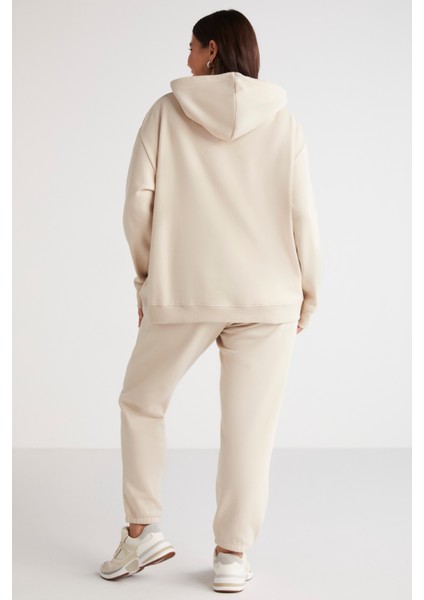 Lenkabb Kadın İçi Polarlı Comfort Fit Beli ve Paçası Lastikli Bej Eşofman Altı fırsatları