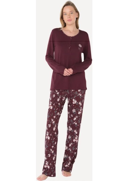 Kadın Uzun Kollu 3 Düğme Battal Pijama Takımı 4940