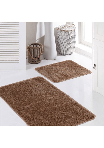 Home %100 Doğal Kaymaz Taban Işıltılı Devetüyü Yıkanabilir 2’li Banyo Halısı, Paspas