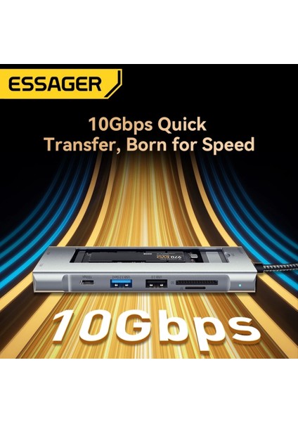 6'nın 1'i M.2 Nvme Ssd Fonksiyonlu CE/FC/ROHS Lisanslı Çoklayıcı Hub 10Gbps Type-C Pd 100W Type-C Usb3.2 Gen2 HDM 1.4 60Hz4K