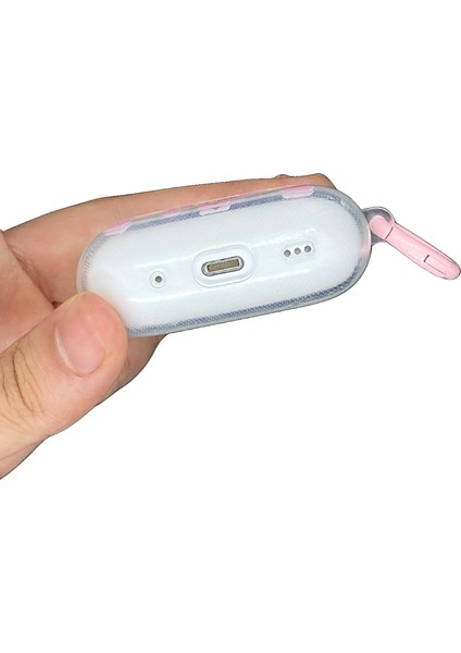Pro 2.nesil Uyumlu Şeffaf Pembe Kalp Desen Kılıf, Kulaklık Ipi ve 3'ü 1 Arada Temizleme Kalemi Seti