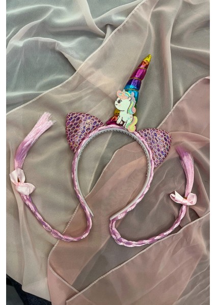 Pembe Renk Örgü Detaylı Unicorn Taç