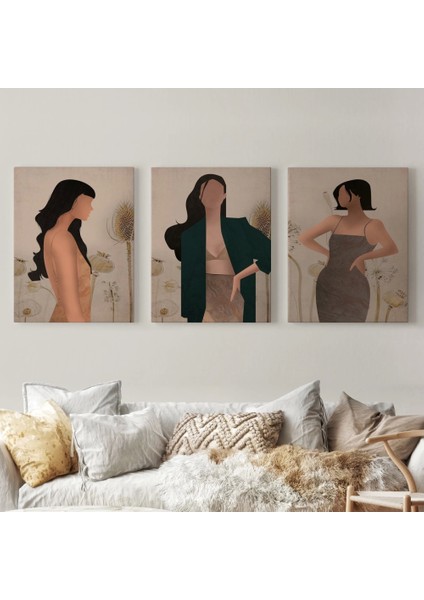 Yüzsüz Soyut Kandınlar Dekoratif Duvar Tablosu Üçlü Set-Dş-96