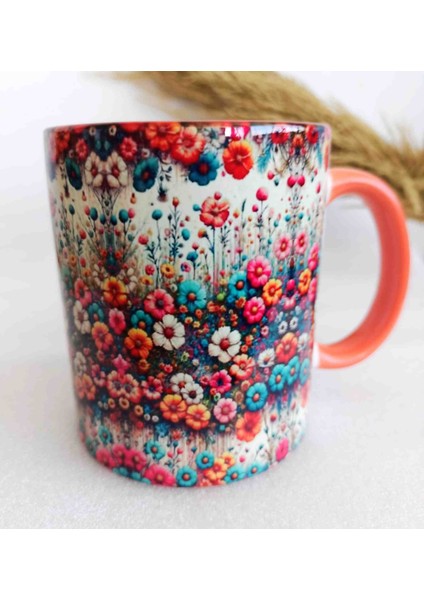 Mugs And Love Renkli Çiçekler Md2 3D Baskı Büyük Boy Kupa