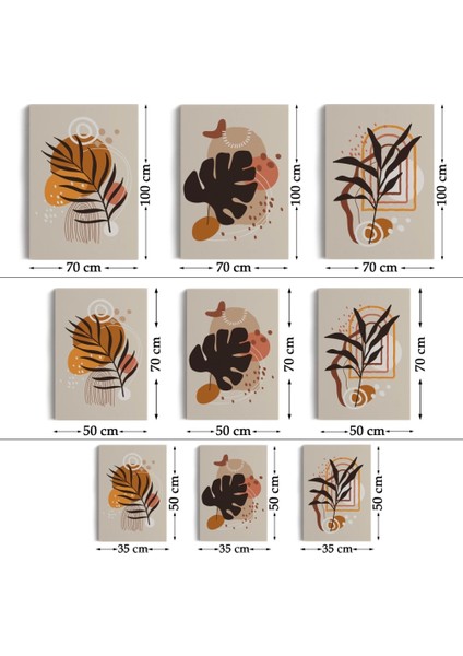 Yaprak Desenli Soyut Dekoratif Duvar Tablosu Üçlü SET-EH-107