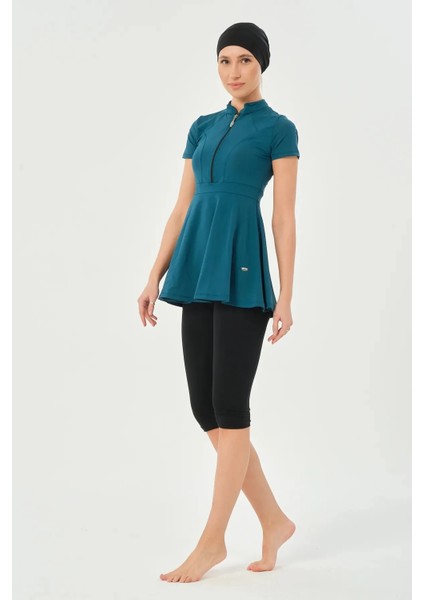 Hızlı Kuruyan Mayo Kumaşı Yarım Fermuarlı Kısa Kollu Taytlı Kadın Mayo 2438 modelleri