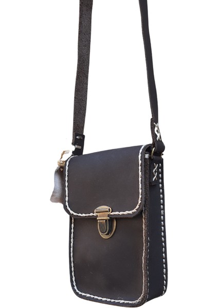 Dionysos SS11 Model El Yapımı Vintage Unisex El Dikişi Crazy Deri Küçük Boy Çanta Telefon Çantası