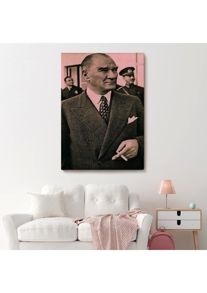 Atatürk Portre Tablosu Mustafa Kemal Atatürk Dikdörtgen Dekoratif Kanvas TABLO-FH-132