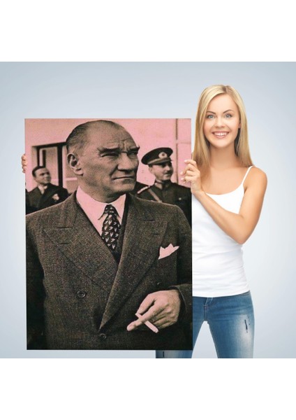 Atatürk Portre Tablosu Mustafa Kemal Atatürk Dikdörtgen Dekoratif Kanvas TABLO-FH-132